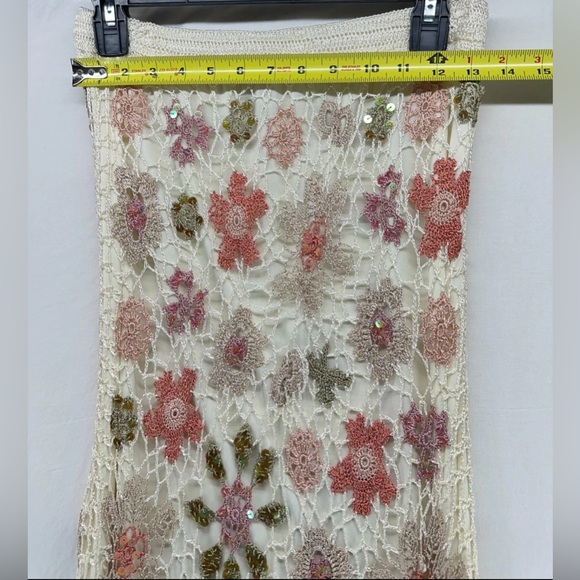 M. Nicole Vintage Floral Crochet Knit Boho Festival Fitted Maxi Skirt Sequin M - Picture 4 of 9